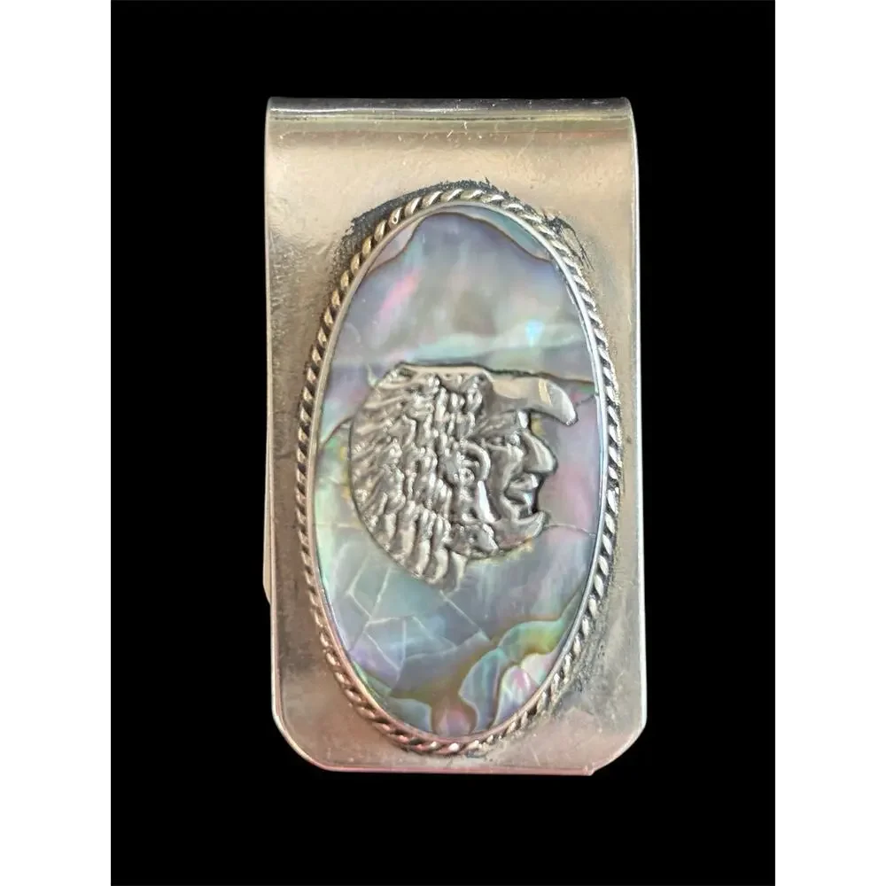 Vintage 1970’s Mexico Alpaca Abalone Inlay Money Clip Chieftain Profile